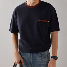 批发2026男士老钱风日系百搭纯色上衣夏季新款圆领短袖T恤