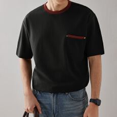 2026夏季新款圆领短袖T恤男士老钱风日系百搭纯色上衣