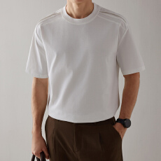 夏季男士休闲百搭潮牌半袖上衣日系宽松纯色圆领上短袖T恤