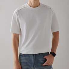 夏季男士新款圆领纯色短袖韩式简约拼接宽松T恤