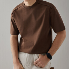 夏季男士新款圆领纯色短袖韩式简约拼接宽松T恤