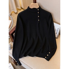 批发高级感轻奢黑色半高领<b class='q'>针织衫</b>女秋季大码胖mm可外穿内搭打底衫上衣