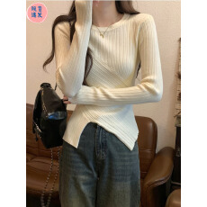 批发开叉<b class='q'>不规则</b>设计感小众洋气高级长袖上衣内搭针织打底衫女早春新款