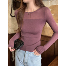 批发薄款半透视针织衫女2025<b class='q'>春秋</b>小众甜辣风修身内搭长袖别致打底上衣