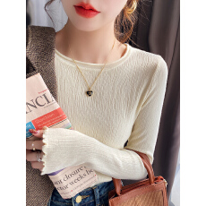 批发白色<b class='q'>针织</b><b class='q'>打底衫</b>女秋冬修身2025新款毛衣洋气圆领内搭长袖上衣外穿