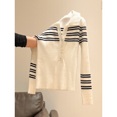 批发撞色条纹针织长袖<b class='q'>打底衫</b>内搭<b class='q'>女</b>秋冬新款半开领高级白色上衣针织衫