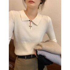 批发打底衫女春秋2025新款修身高级感设计感内搭<b class='q'>针织衫</b>毛衣polo领上衣
