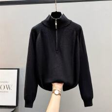 批发复古简约风解构立领毛衣男女冬季松弛感休闲<b class='q'>针织衫</b>重磅双拉链外套