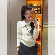 批发学院风polo翻领刺绣黄色套头麻花打底毛衣女秋冬季加厚<b class='q'>针织衫</b>上衣