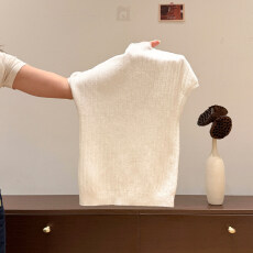 批发半高领坑条叠穿短袖内搭<b class='q'>针织衫</b>女2026夏季修身坎肩背心打底衫上衣