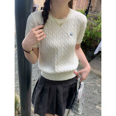批发韩系卡通刺绣麻花短袖针织衫女春夏季2026新款小个子显瘦短款上衣