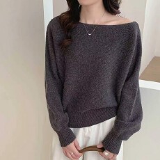 批发早秋2026年新款女装蝙蝠袖针织衫上衣<b class='q'>宽松</b>显瘦<b class='q'>大码</b>短款长袖毛衣女