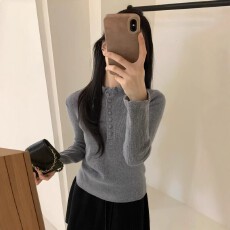 批发秋冬设计感小众毛衣内搭长袖上衣奶白色休闲花边半高领针织打底衫