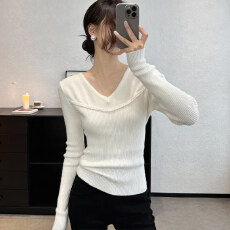 批发韩系高级感V领毛衣针织内搭打底衫女秋冬修身气质绝美巨好看上衣