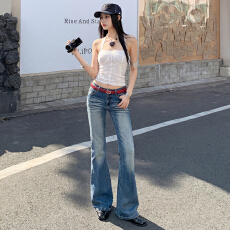 批发美式复古｜重工艺水洗毛须｜弹力微喇牛仔裤女