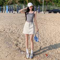 批发美式复古｜高腰防走光｜a字包臀牛仔短裙女