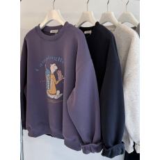 批发【纯棉华棉复合奥粒绒】可乐小熊印花圆领卫衣女冬季加绒宽松上衣