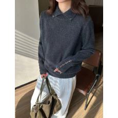 批发【源头工厂】2025冬新款韩系<b class='q'>宽松</b>显瘦百搭针织翻领扣子套头衫