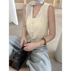 批发源头工厂2026春夏新款韩系方领<b class='q'>宽松</b>显瘦百搭针织亚麻背心