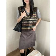 批发【源头工厂】复古费尔岛提花 V 领叠穿无袖针织<b class='q'>背心</b>