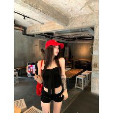 批发蝴蝶结系带抹胸背心女夏季纯欲风裹胸内搭红色甜辣妹上衣