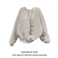 批发【INS条纹】韩系校园风秋冬新款圆领卫衣女INS加绒上衣<b class='q'>服</b>