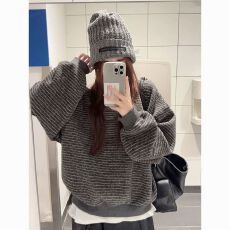 批发加绒加厚【INS条纹】韩系校园风秋冬新款圆领卫衣女INS超火上衣<b class='q'>服</b>