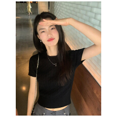 批发高级感垂感圆领麻花针织<b class='q'>短袖</b>T恤女2026夏季慵懒宽松百搭打底上衣