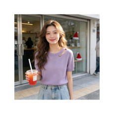 批发韩系时尚减龄镂空圆领针织衫女夏季大码<b class='q'>胖</b><b class='q'>MM</b>显瘦宽松漂亮短袖上衣