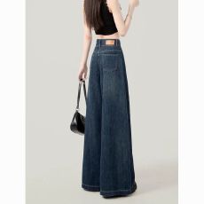 批发高腰显瘦阔腿牛仔裤女2025年新款小个子慵懒宽松直筒裤子<b class='q'>春秋</b>冬款