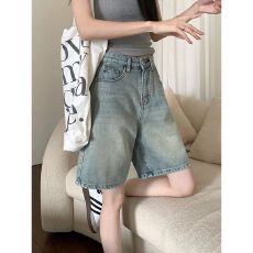 批发慵懒无品牌气质<b class='q'>时尚</b>做旧美式复古直筒夏季七分牛仔裤原宿新款<b class='q'>潮流</b>