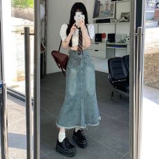 批发<b class='q'>牛仔</b>半身裙显瘦遮胯包臀<b class='q'>长裙</b>新款女高腰气质百搭鱼尾裙