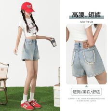 批发韩版牛仔短<b class='q'>裤</b>女2026夏季爆款小众设计感宽松百搭显瘦A字阔<b class='q'>腿</b>热<b class='q'>裤</b>
