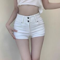 批发小个子白色短裤女夏季新款高腰<b class='q'>紧身</b>辣妹百搭显瘦休闲打底外穿热裤