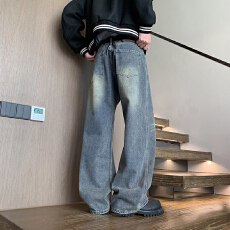 批发2025秋<b class='q'>冬</b>高品质潮牌牛仔裤高街复古洗水直筒裤美式宽松拖地阔腿裤