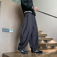 批发美式复古弯刀裤男小众设计感阔腿宽松痞帅原牛丹宁牛仔裤情侣裤子