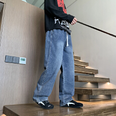 批发2025秋新款男士高街潮牌牛仔裤 美式抽绳宽松直筒休闲长裤