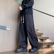 批发美式复古弯刀裤男小众设计感阔腿宽松痞帅原牛丹宁牛仔裤<b class='q'>情侣</b><b class='q'>裤子</b>