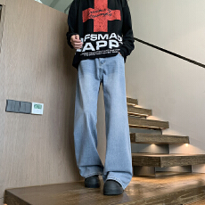 批发2025秋冬高品质潮牌牛仔裤高街复古洗水直筒裤美式宽松拖地阔腿裤