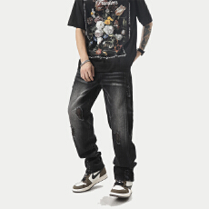 批发2025秋季牛仔裤男士美式高街<b class='q'>潮牌</b>休闲长裤cleanfit百搭破洞直筒裤