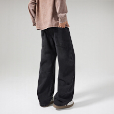 批发美式复古弯刀裤男小众设计感阔腿宽松痞帅复古牛仔裤<b class='q'>情侣</b><b class='q'>裤子</b>