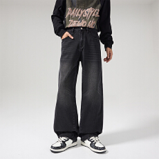 批发美式复古弯刀裤男小众设计感阔腿宽松痞帅水洗牛仔裤<b class='q'>情侣</b><b class='q'>裤子</b>