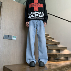 批发2026春季高品质<b class='q'>潮</b>牌牛仔裤高街复古洗水直筒裤美式宽松拖地阔腿裤