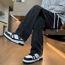 2026春季新款男生复古抽绳牛仔裤美式青少年直筒宽松百搭休闲长裤