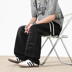 2026春季新款青少年美式字母印花休闲裤两穿裤脚百搭长裤