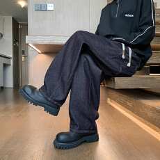 美式复古弯刀裤男小众设计感阔腿宽松痞帅原牛丹宁牛仔裤情侣裤子