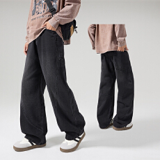 批发美式复古弯刀裤<b class='q'>男</b>小众设计感阔腿宽松痞帅复古牛仔裤情侣<b class='q'>裤子</b>