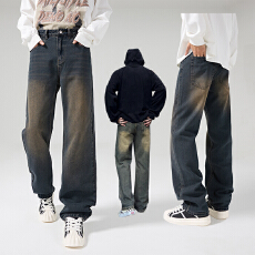 批发美式高街vibe<b class='q'>裤子</b><b class='q'>男</b>款2025新款复古潮流百搭直筒休闲长牛仔裤