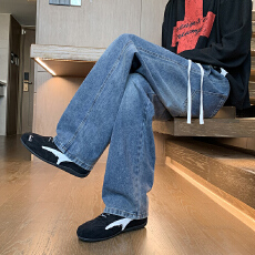 批发2026春季<b class='q'>新款</b>潮流水洗牛仔渐变贴标设计宽松直筒男生百搭牛仔长裤