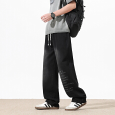 批发2026春季新款青少年美式字母印花休闲裤两穿裤脚百搭长裤